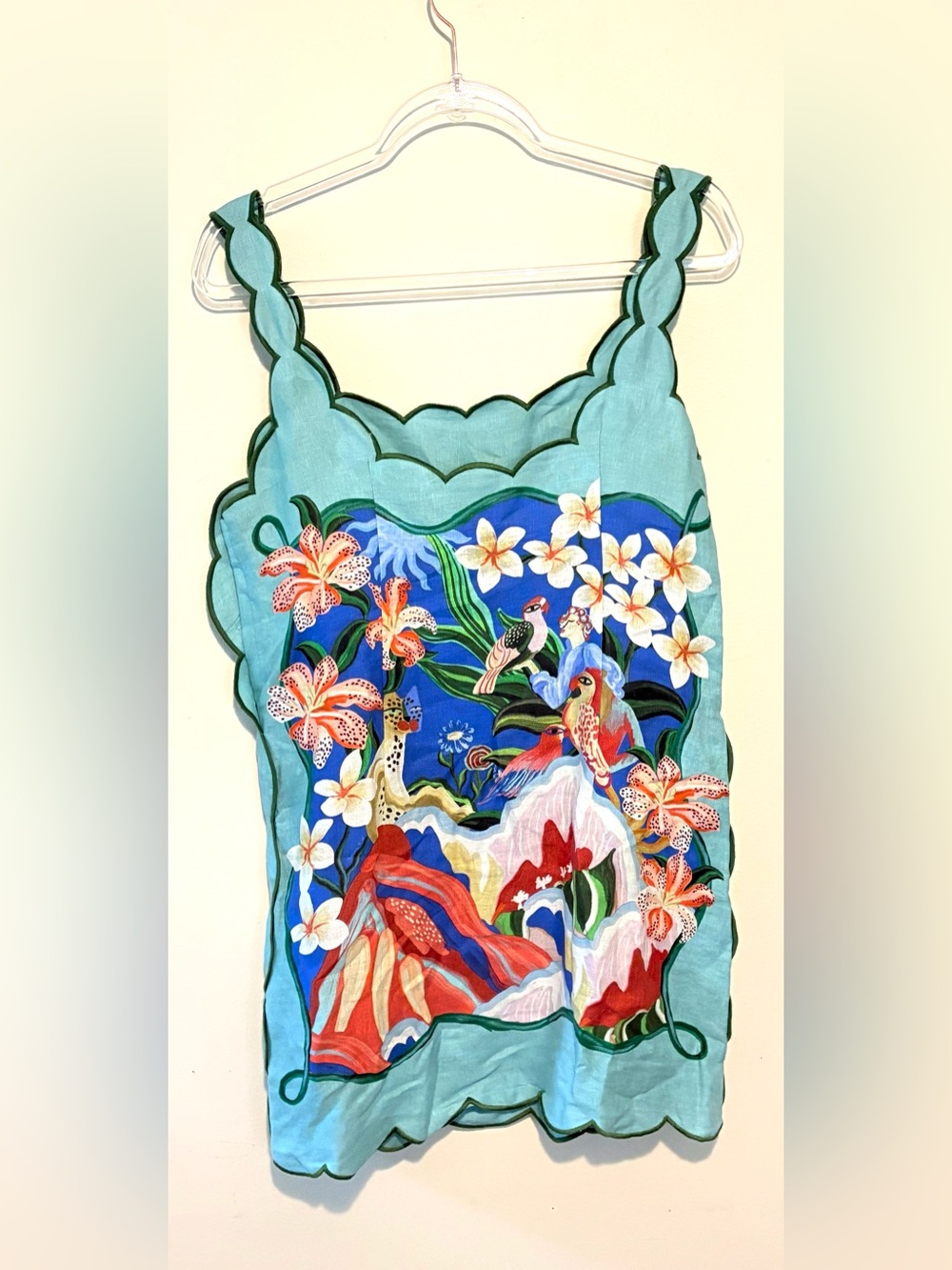 Farm Rio floral scarf scallop linen mini dress - Picture 6 of 9